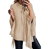 PRETTYGARDEN Women's 2025 Fall Winter Poncho Sweaters Trendy Chunky Knit Fringe Shawls Wraps Pullover Tops Holiday Outfits