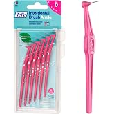 TePe Angled Brush, Pink, Size 0, 6 Pk, Ergonomic Handle for Precise Reach | Reusable gentle interdental brushes. Color-coded sizes clean tooth gaps, braces &amp; implants to support better gum health.