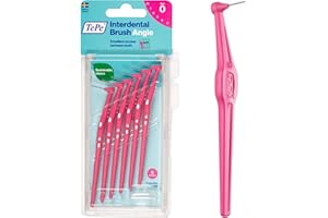 TePe Interdental Brush Angle, Angled Dental Brush for Teeth Cleaning, Pack of 6, 0.44 mm, Extra-Small/Small Gaps, Pink, Size 