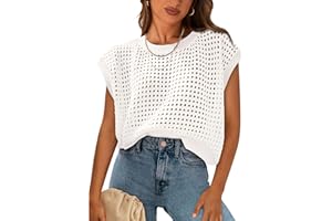 PRETTYGARDEN Womens Spring Tops 2026 Summer Shirts Crochet Cap Sleeve Sweater Pullover Cute Beach Vacation Clothes