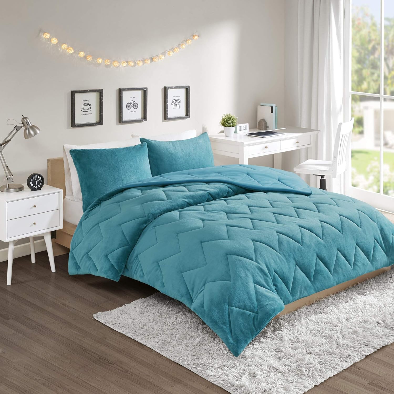 Where can i find a solid teal comforter? intelligent design kai solid chevron quilted reversible ultra soft microfiber to cozy plush zipper closure comforter set bedding twin twin xl teal 2