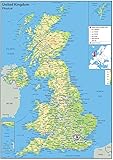 Physical United Kingdom Map - 16.5 x 23.3 inches