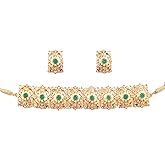 Touchstone Mughal Jali Collection Indian Bollywood Designer Choker Necklace Set Jewelry in Gold Or Red and Blue Tone for Women