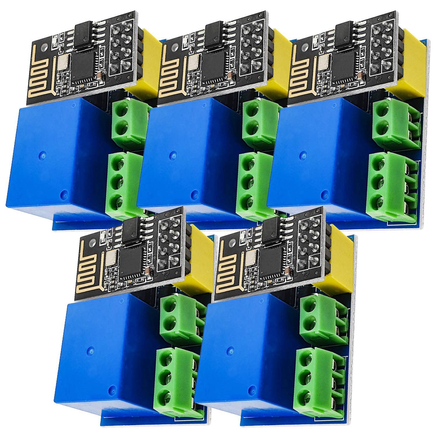 AZDelivery 5 x ESP8266-01S ESP-01S Serial Wireless WLAN WiFi Transceiver Module 80MHz 1MB Flash 5V with ESP8266 Relay Adapter compatible with Arduino Including E-Book!