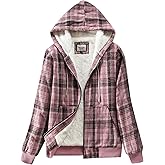 Shawnda Women's Flannel Casual Plaid Full Zip Up Sherpa Lined Hoodie Jacket Coat with Pockets