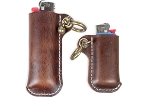HUMWE Leather Lighter Case Holder for BIC Mini/Standard Size Lighters Sleeve Cover Genuine Leather Case Pouch with Metal Horseshoe Shackles for Keychain Pendant