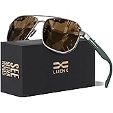 LUENX Aviator Sunglasses for Men Square Polarized Polygon Lens - UV 400 Protection with Accessories 61MM Driving Outdoor