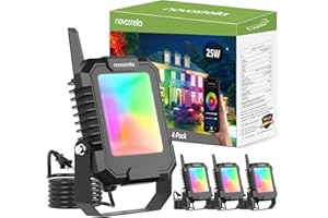 NOVOSTELLA Smart RGB LED Flood Light 25W Tunable White 2700K-6500K,Outdoor Uplights Floodlights Color Changing Spotlights APP Group Control IP66 Waterproof Strobe Lights for House Event Landscape 4Pcs