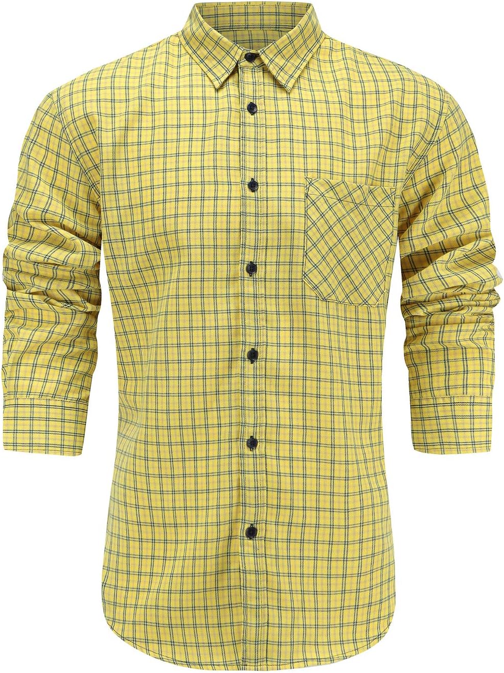Emiqude Men's Slim Fit 100% Cotton Long Sleeve Plaid Dress Shirt