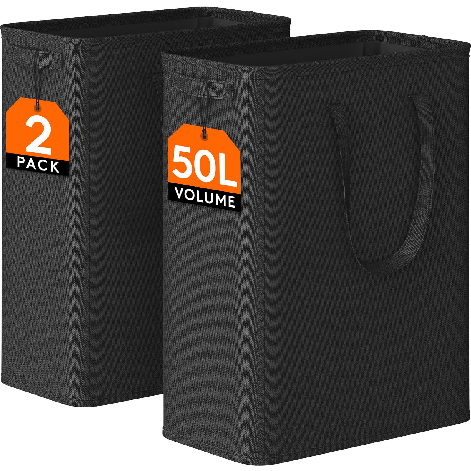 Photo 1 of Lifewit 2 Pack Slim Laundry Hamper, Collapsible Narrow Laundry Basket, Small Tall Dirty Clothes Hampers with Handles for Bathroom Bedroom College Dorm, Black, 50L