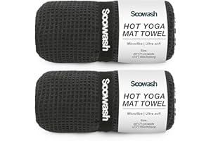 SOOWASH 2 Pack Hot Yoga Towel, Yoga Mat Towel for Hot Yoga Non Slip with Strap, Microfiber Yoga Mat Accessories, Soft Absorbent Quick Dry, Pilates Exercise Fitness 28" X 72"Black
