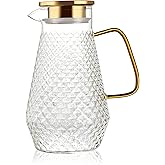 OTARTU Glass Pitcher,50oz/1.5 Liter Water Pitcher with S.S. Lid, Beverage Serveware, Iced Tea Jug,Water Carafe with Handle,Heat Resistant. Refrigerator Usable.