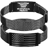 Alissl American Flag Cross Bracelets Bible Verse Stainless Steel Adjustable Bracelet Religious Christian Jewelry Gifts for Men Birthday Easter Baptism Valentine Gifts Grandson Son