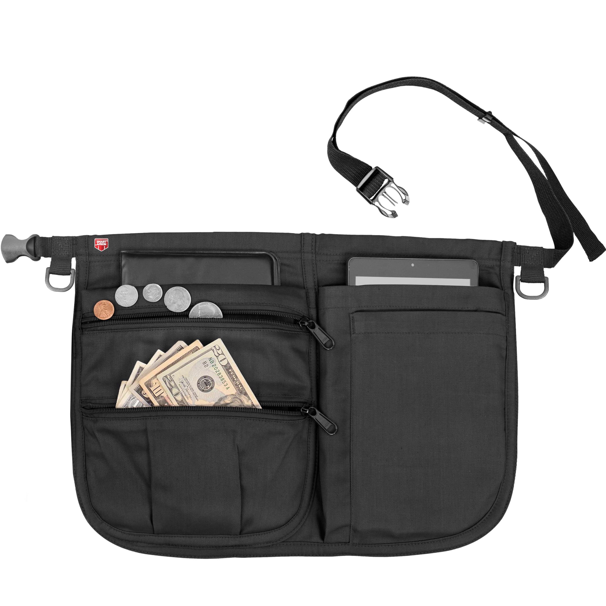 Photo 1 of Smart Apron Mini Waist Apron (Black) 5 Pockets with Zippers & Adjustable Clip Belt For Kitchen Cooking Restaurants Waiters Servers BBQ