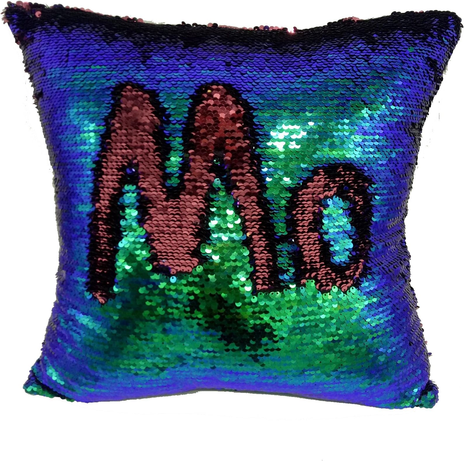 MOCOFO Mermaid Sequins Pillow Cover, Reversible Glitter Pillow Black Magic Fish Pillowcase Parkly Fun Flip Sequins Throw Pillow Cover Blue Red Couch Cute Color Changing Decor Cushion for Sofa16X16