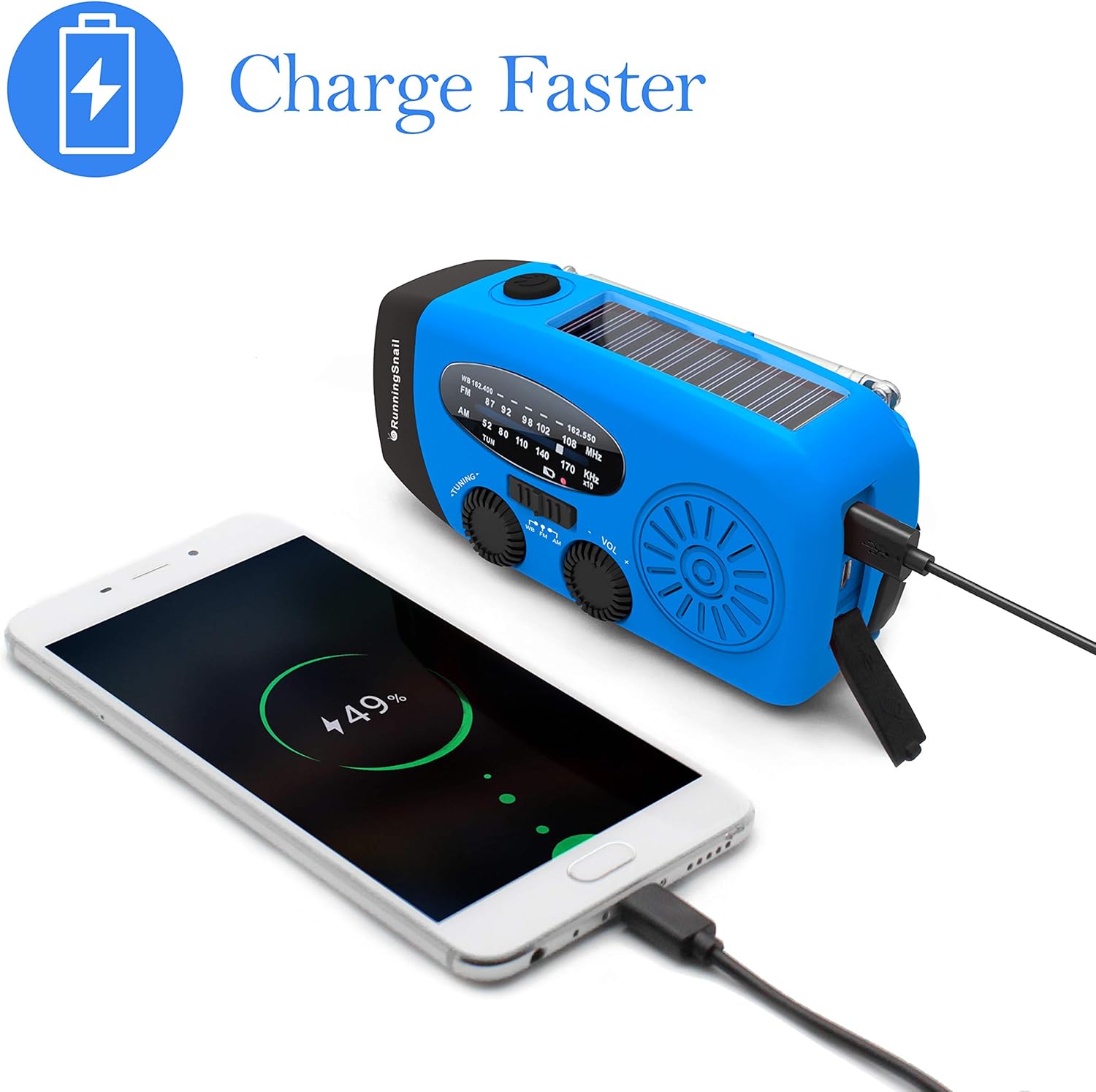 Upgraded Version RunningSnail Emergency Hand Crank Self Powered AM/FM NOAA Solar Weather Radio with LED Flashlight, Emergency Power Bank for iPhone/Smartphone (088B): Home Audio & Theater