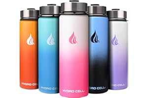 HYDRO CELL Stainless Steel Insulated Water Bottle with Straw - For Cold & Hot Drinks - Metal Vacuum Flask with Screw Cap and Modern Leakproof Sport Thermos for Kids & Adults (White/Pink 24oz)