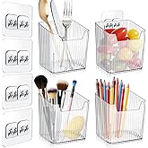 MZYIWUU 4 Pack Acrylic Wall Mount Organizer, Adhesive Cabinet Door Storage Bins, Clear Makeup Containers, Stackable Organizer Basket for Kitchen, Bathroom, Cabinet, Pantry, Office