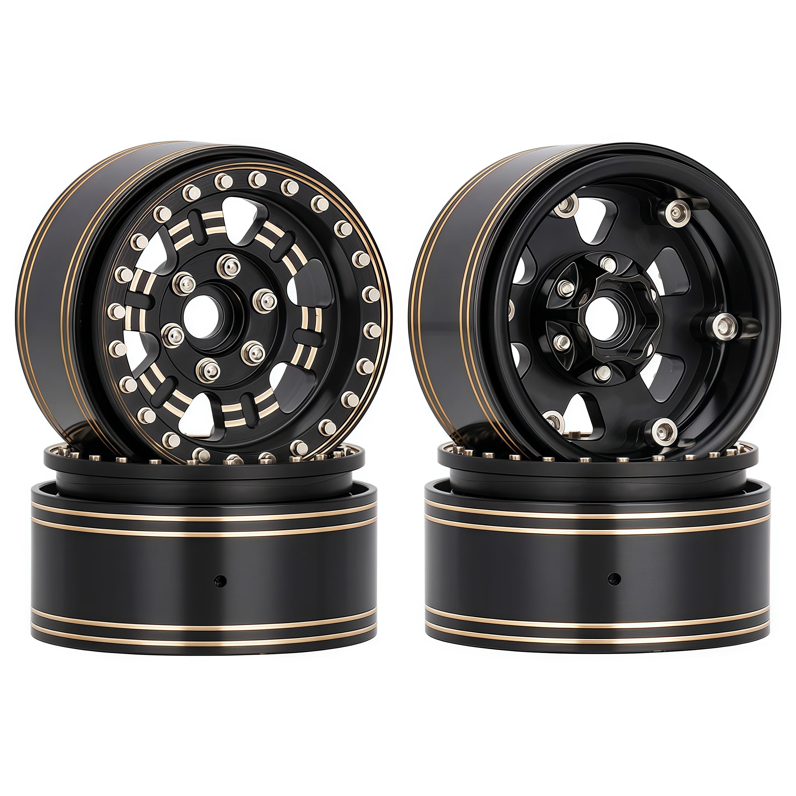 Photo 1 of AMK 1.9'' Heavy Brass Beadlock Wheels 4pcs 959g, 3mm Offset, 12mm Hex, CNC Brass 1.9 Beadlock Rims for 1/10 1/8 RC Crawler TRX4 SCX10 Capra VS4-10 Gen8 D90 CC01