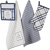 DII Home Sweet Farmhouse Kitchen Collection, Potholder/Oven Mitt/Dishtowel Set, French Blue, 4 Count