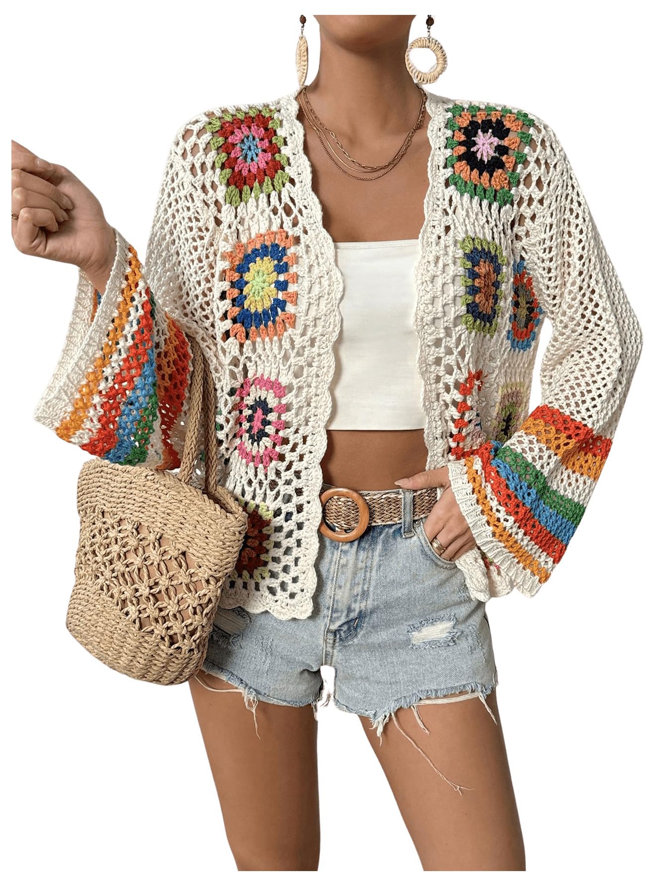 Women Crochet Flower Hollow-out Sweater T Shirt
