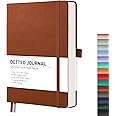 RETTACY Bullet Dotted Journal Notebook, 256 Pages, A5 Medium Size (5.7'' × 8.3''), Leather Hardcover, 120 GSM Thick Paper, for Bullet Journaling, Planning, Tracking (Brown)