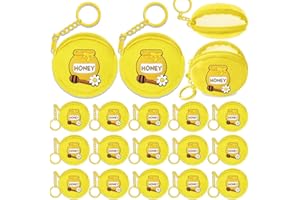 Elecrainbow 15 Pack Honey Pot Mini Coin Purses with Keyring for Bumble Bee Baby to Bee Baby Shower Gender Reveal Party Supplies,Yellow