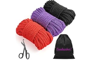 ESENHARBER Shibari Rope, Japanese Rope Kit for Beginners and Experienced Riggers, Soft Ropes with Shears for Simple and Complex Knots, Set of Three 30 Ft 8mm Braided Ropes, 1 Safety Shears and 1 Storage Bag
