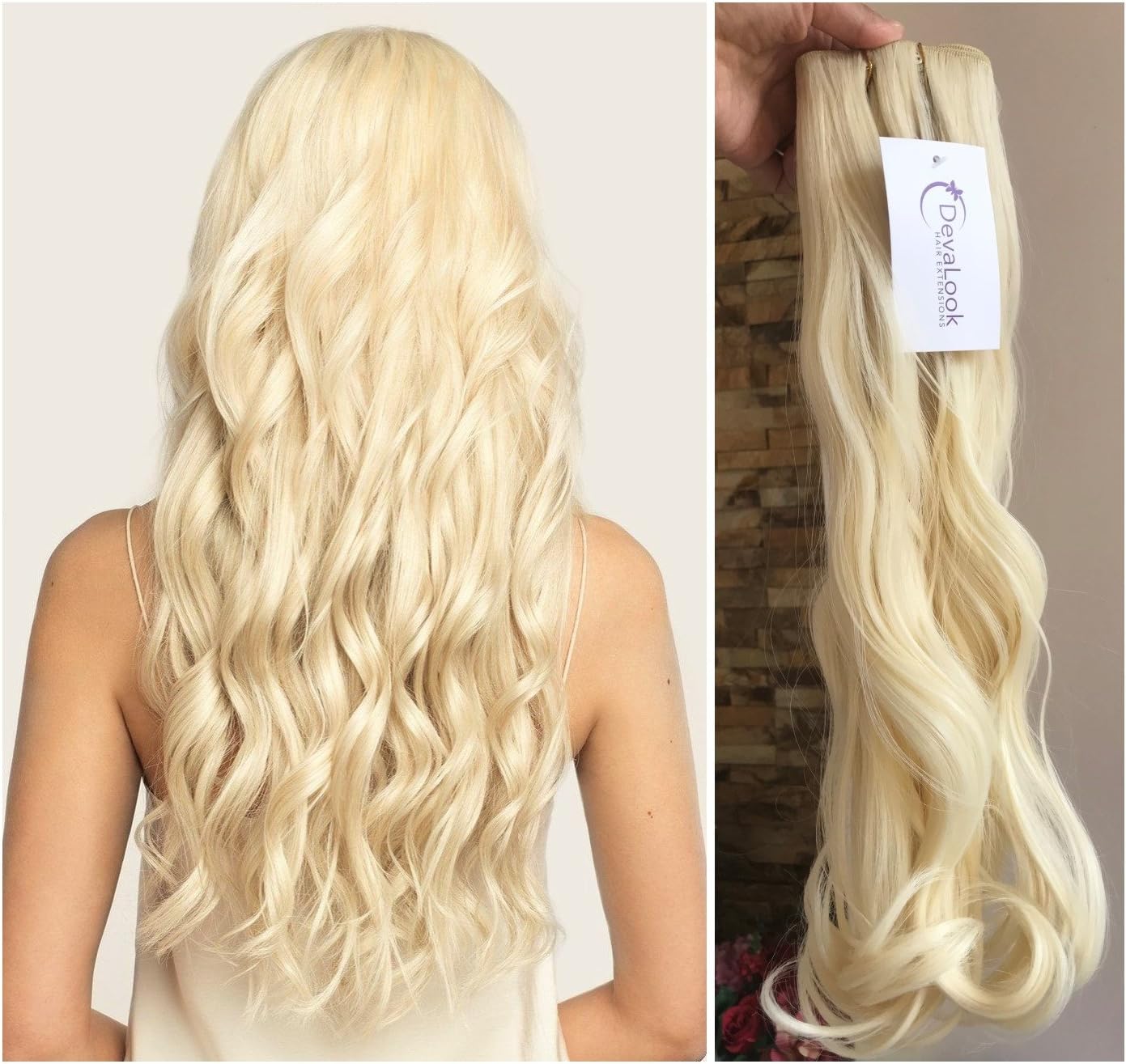 20 Inches Synthetic Full Head Ombre Dip Dyed Loose Curls Wavy Curly Straight Clip-in Hair Extensions (Curly- Platinum blonde)