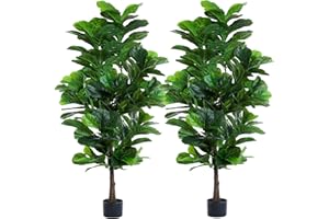 FLOWORLD Fiddle Leaf Fig Tree 6ft Tall Artificial Tree in Pot Fake Ficus Lyrata Plants with 184 Decorative Fiddle Leaves Faux Fig Trees for Home Office Living Room Decor Indoor Outdoor, 2 Pack