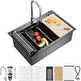 CAMMOO 33X22 Drop In Kitchen Sink, Nano 304 Stainless Steel Black Sink | Pop-Up Drain, Workstation Sink, Upgraded Fast Drain, Topmount Single Bowl with Accessories, Foldable Grid for Easy Cleaning