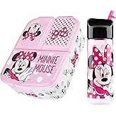 Disney Minnie Mouse Kids Lunch Box with Compartments and Water Bottle with Straw (Pink)