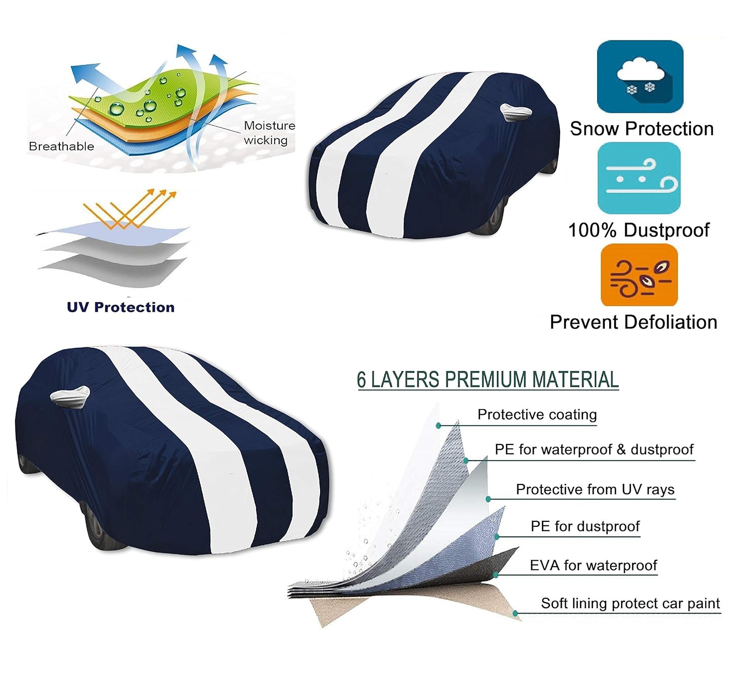 Kia Car Body Cover Premium with Water Resistant NavyWhite Color