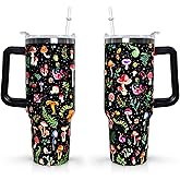 Mindunm 40 oz Mushroom Tumbler with Handle and Straw Lid Mushroom Themed Gifts for Women Mushroom Lovers Double Insulated Cup Travel Coffee Mug