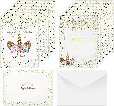 Qemsele Inviti Compleanno Bambini 24 Ewute Unicorn Mermaid Inglese Inviti Battesimo Con Buste Biglietti Cartoline Per Ragazze Adulto Festa Di Compleanno E Baby Shower Star Amazon It Giochi E Giocattoli