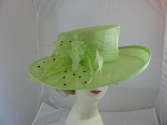 Elegant Light Lime Green Sinamay Hat Decorated with Diamonte detail