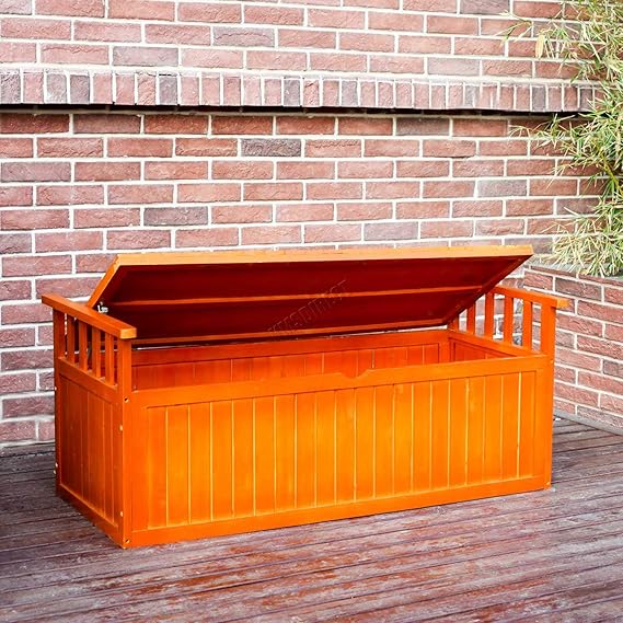 BIRCHTREE Wooden Garden Bench 2 Seater Storage Box with Lid Cushion