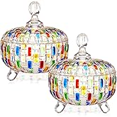 Teenyyou 2 Pcs 24 oz Large Glass Candy Jars with Lids, Colorful Retro Crystal Candy Bowl for Wedding, Party, Home Decor, Valentine Gift, Multipurpose Storage for Nuts, Jewelry