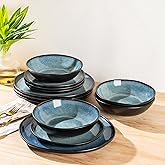 AmorArc Ceramic Dinnerware Sets,Handmade Reactive Glaze Stoneware Plates and Bowls Set,Highly Chip and Crack Resistant | Dishwasher & Microwave Safe Dishes Set,Service for 4 (12pc)