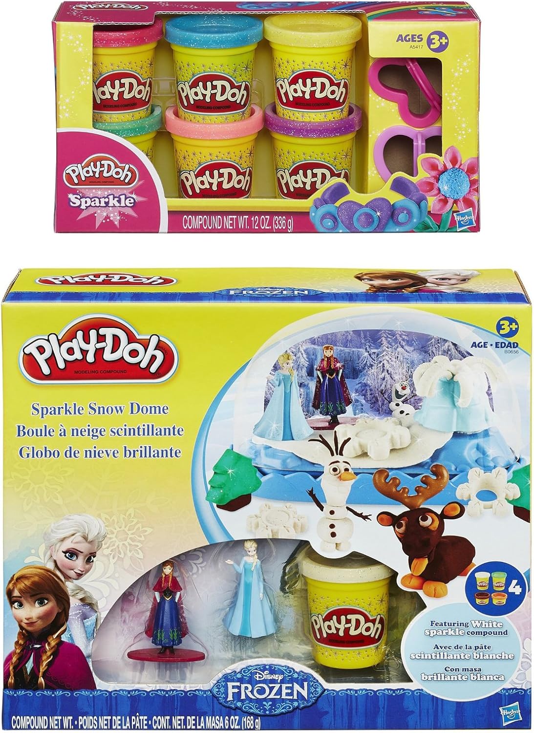 Play-Doh Disney Frozen Sparkle Snow Dome Set with Elsa and Anna + Extra Play-Doh Sparkle Compound Collection Compound Net WT 12 oz - Bundle of 2 Items