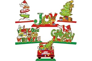XHCYGWY 6Pcs Christmas Decorations Wooden Table Centerpiece Green Merry Christmas Party Table Decorations Red and Green Joy Tabletop Ornament for Holiday Xmas Party Tiered Tray Decor