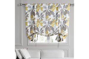 HPD Half Price Drapes Printed Cotton Room Darkening Tie Up Curtains for Windows - 46 x 63 Roll Up Balloon Curtain for Living Room, Kitchen (1 Panel), PRCT-TUD216-63, Sunny Day Gold