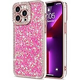 Lafunda for iPhone 13 Pro Max Case Glitter, Luxury Shiny Bling Sparkly Bumper Cover with Crystal Diamonds for Women Girls Soft Slim Shockproof Protective Phone Case for iPhone 13 Pro Max 6.7" Hot Pink