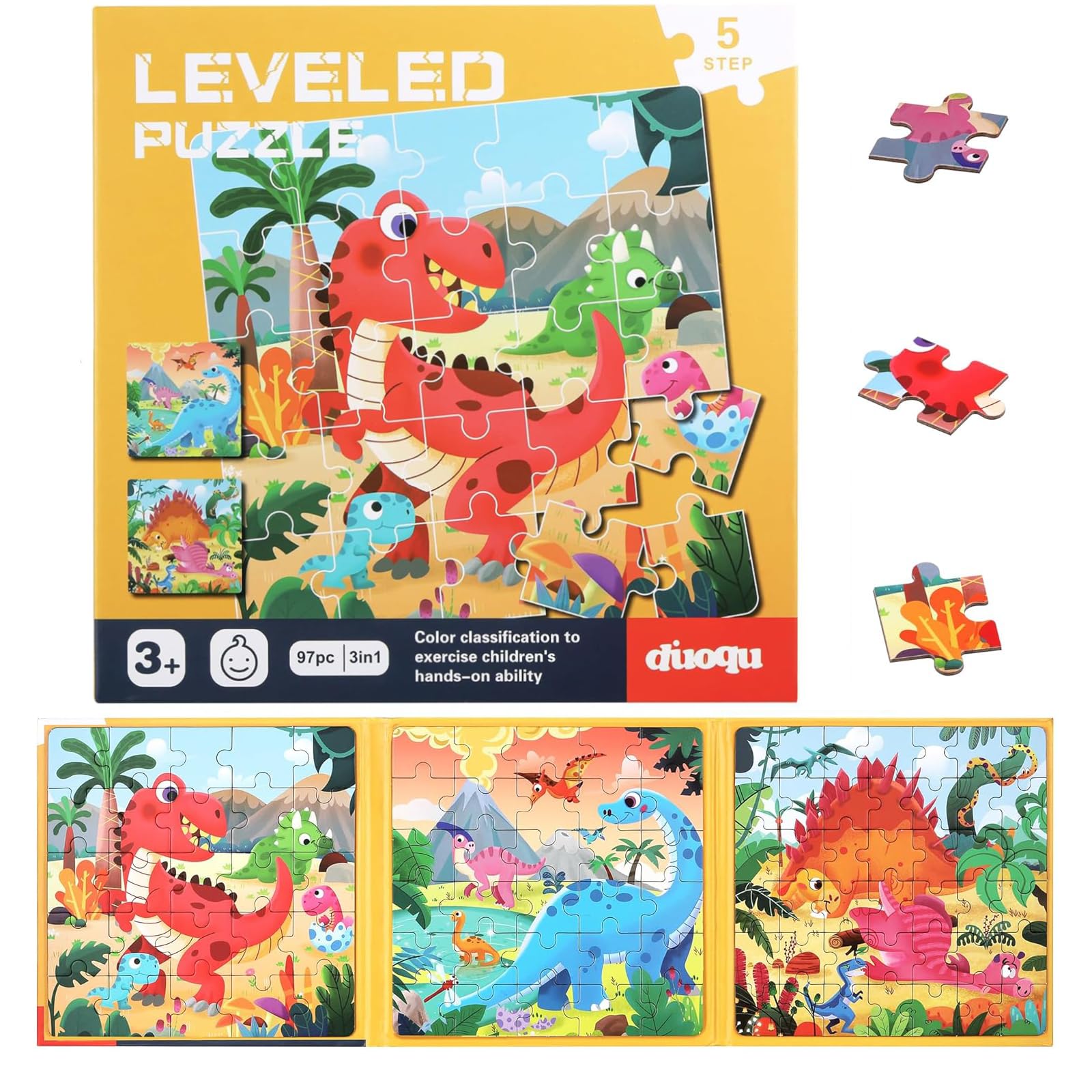 Zocipro Dinosaur Magnetic Puzzles for 3-6 Year Olds, 3-in-1 Dinosaur Jigsaw Puzzle Books, 25-30-42 Pieces Learning Magnet Puzzles, Educational Travel Toys for Kids Boys and Girls