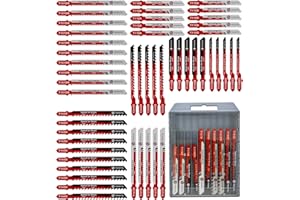 50PCS T-Shank Jigsaw Blades Set - FOCSTOL HSS/HCS Jig Saw Blades for Cutting Metal, Wood and Plastic (T118A,T118B,T127D,T119B