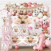 cocomigo 254pcs Holy Cow I'm One Birthday Decorations Complete Party Set, Highland Cow 1st Birthday Decorations Girl, for Cow Theme Girl 1st Party Supplies Serves 20 Guests