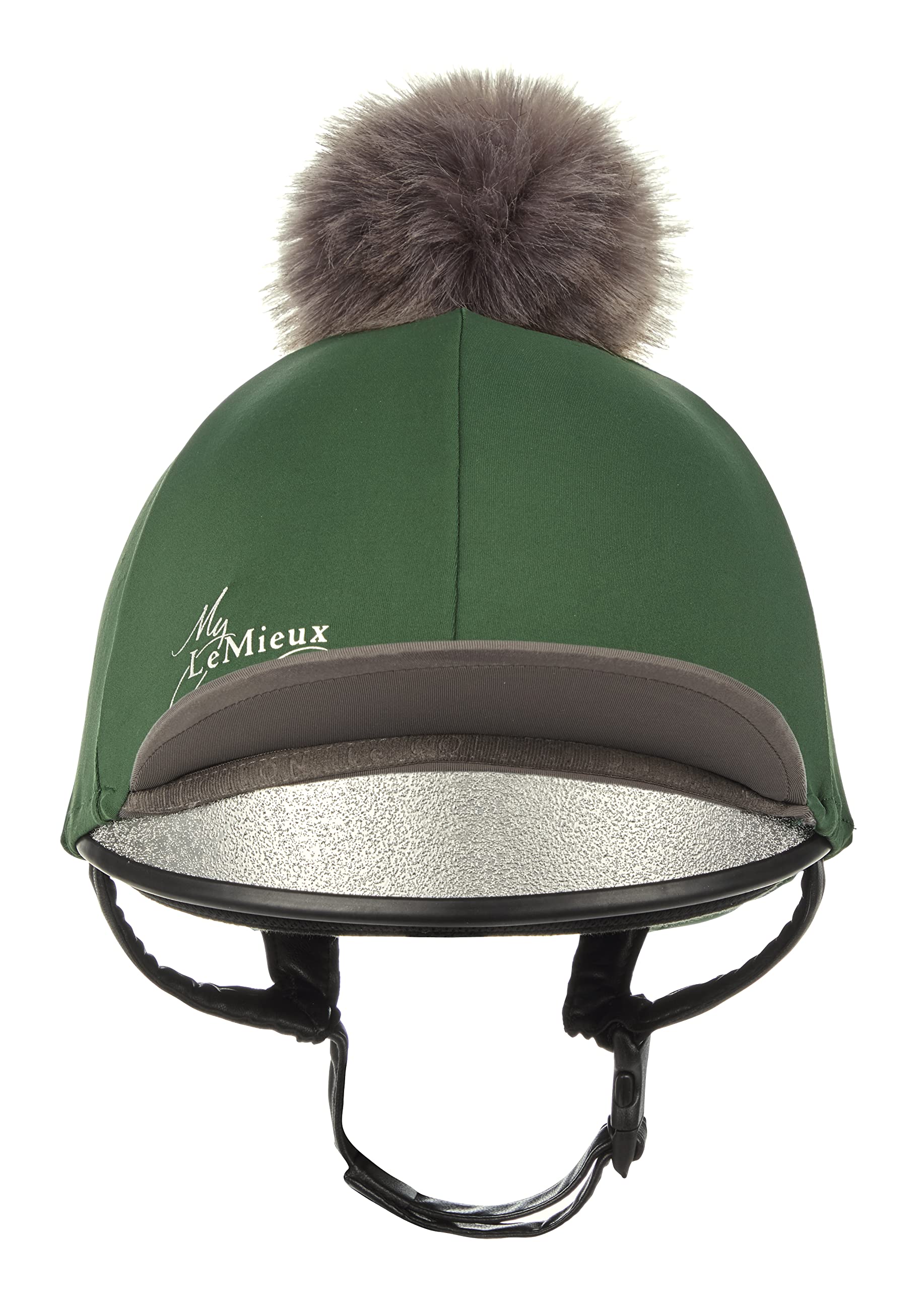 LeMieux Pom Pom Horse Riding Hat Silk in Hunter Green with 4 Way Stretch Fabric Coordinates with Base Layers & Saddle Pads - One Size