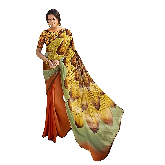 Shaily Multi Georgette Embellished Saree With Blouse Piece