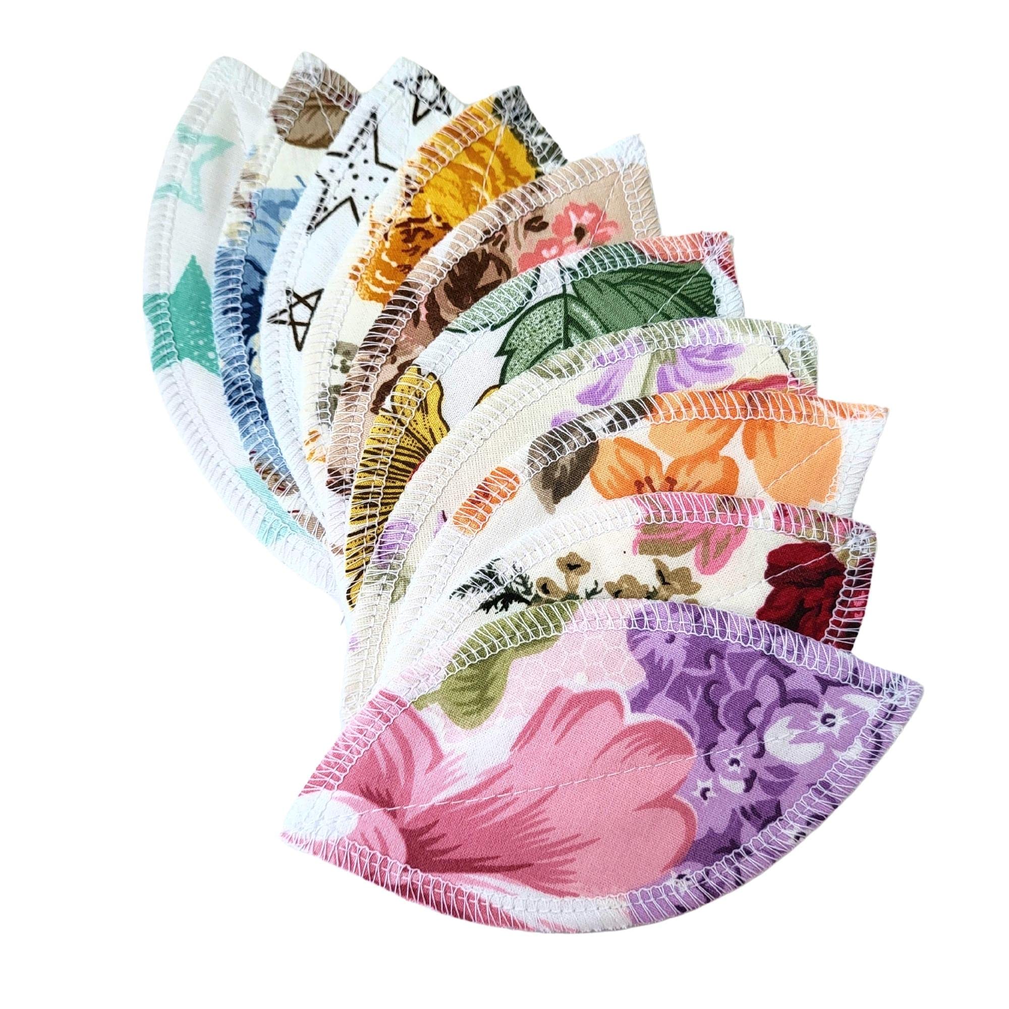 Lilind® 10 Pack Interlabial Pads, Reusable Organic Cloth, Washable Menstrual Extra-Thin, Tampon Cup Backup, Zero Waste 100% Cotton, Random Flowers