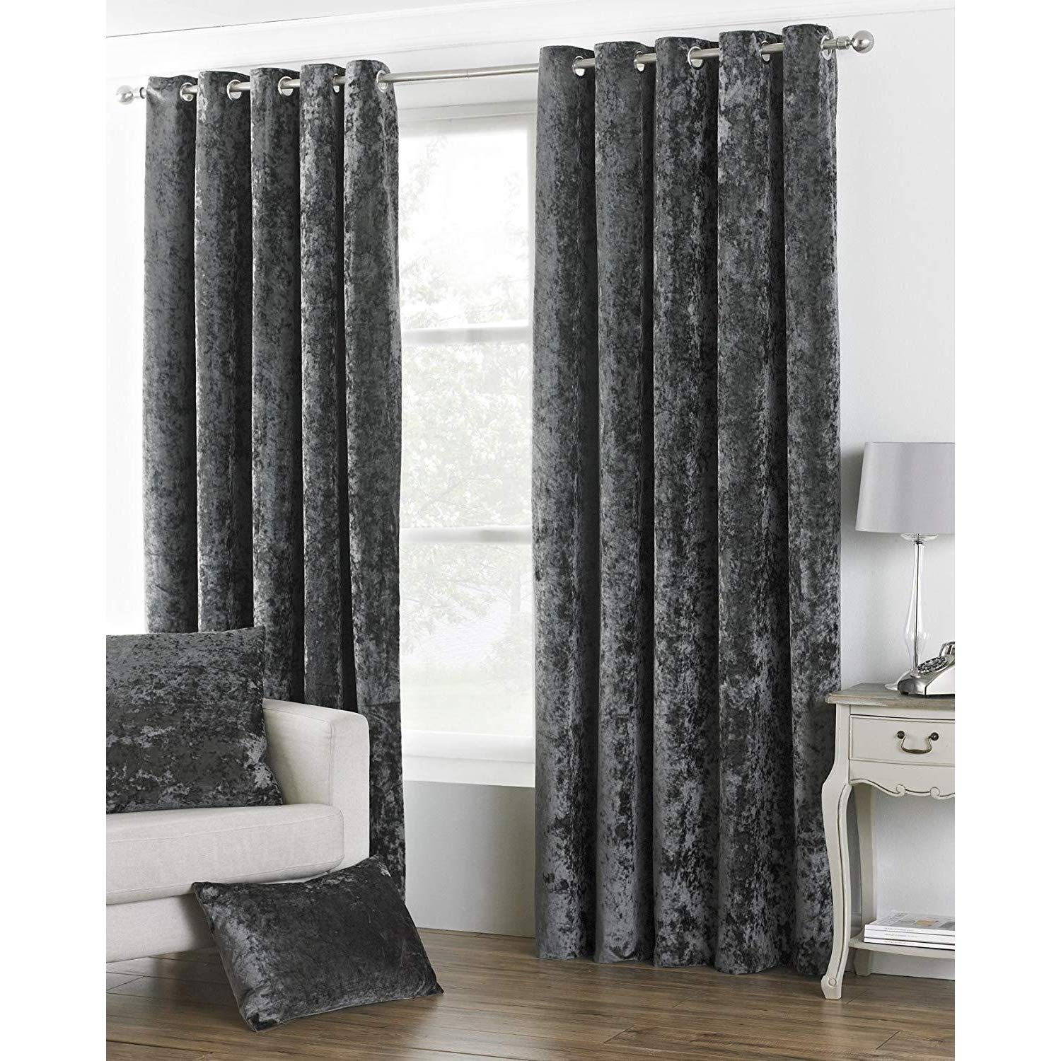 Riva Paoletti Verona Ringtop Eyelet Curtains (Pair) - Pewter Grey 100% Polyester - 117 x 137cm drop (46" x 54" inches)